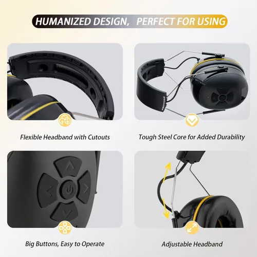 Vista 2 de (Orejeras E6850 Bluetooth de protección auditiva mejoradas con micrófono integrado, altavoces de alta fidelidad, tiempo de reproducción de más