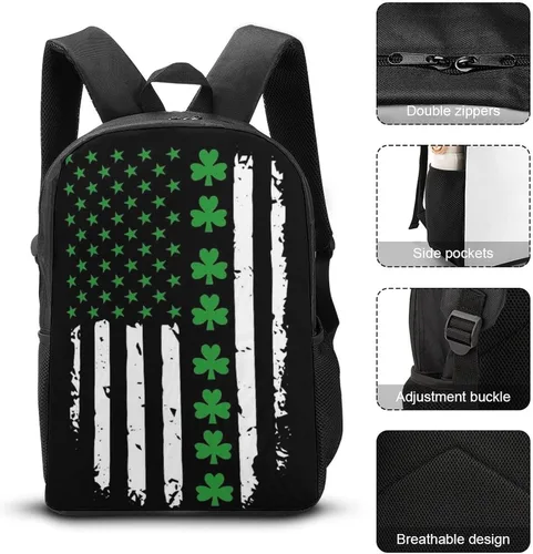 Vista 3 de Mochila para niños, mochila de viaje duradera para estudiantes de primaria, adolescentes, niñas y niños, Bandera irlandesa del día de San Patricio