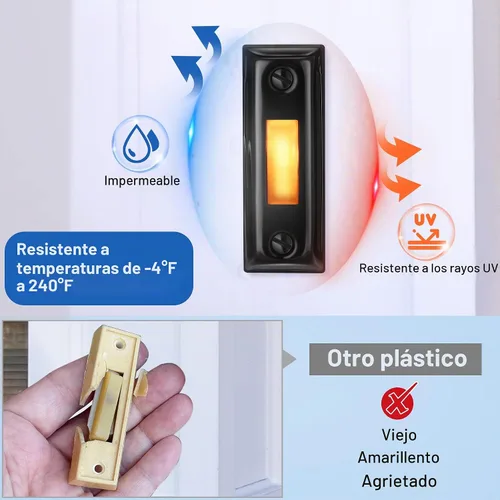 Vista 2 de Dreyoo Botón de timbre de puerta de metal, botón de timbre de puerta con cable de metal resistente con luz LED montada en la pared, botones