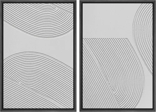 Vista 84 de Ashbrook - Set de arte de pared en lienzo enmarcado, tonos orgánicos de la tierra en beige y marrón con ilustraciones de trazos circulares, arte