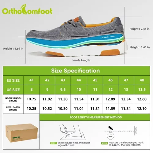 Vista 6 de OrthoComfoot Zapatos ortopédicos cómodos para hombre para fascitis plantar, mocasines casuales de lona con soporte de arco, zapatos ortopédicos