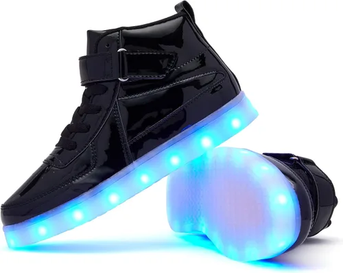 Vista 2 de Zapatos con luz LED para niños, carga USB, luz intermitente, zapatos deportivos de caña alta para niños y niñas, unisex