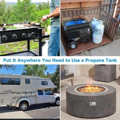 Vista 6 de Skyflame Regulador de propano RV de dos etapas con cambio automático, kit de conexión de tanque de propano dual con 2 piezas de mangueras trenzadas