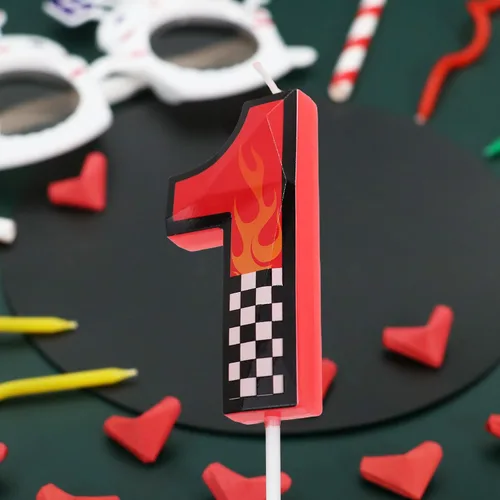 Vista 6 de Vela de cumpleaños número 1 de coches de carreras, decoraciones