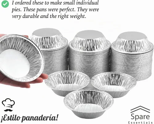 Vista 5 de Pack de 60 latas para tartas de 5 pulgadas, latas desechables para mini tartas, aluminio para tartas, moldes individuales para hornear mini potpie