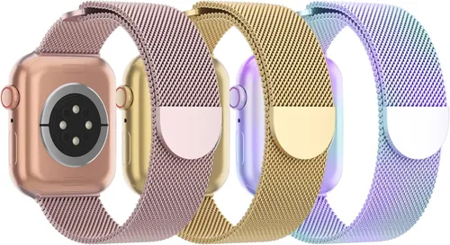 Vista 14 de Paquete de 3 correas de malla metálica compatibles con Apple Watch de 1.496 in 1.575 in 1.614 in 1.654 in 1.732 in 1.772 in 1.811 in 1.929 in