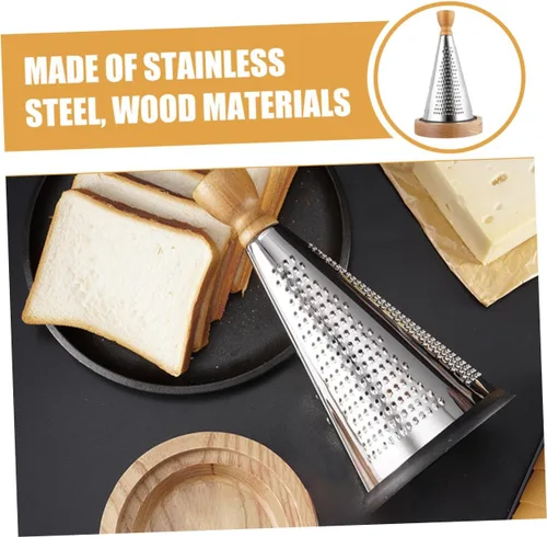 Vista 5 de Uonlytech Multifunctional Kitchen Cheese Grater with Wood Handle Stainless Steel Three-sided Design Stable Stand for Home Restaurant Vegetable