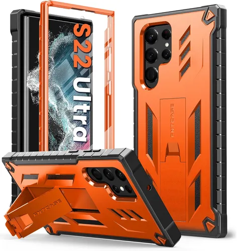 Vista 10 de FNTCASE - Funda para Samsung Galaxy S22 Ultra, protector de pantalla integrado, color negro Rugged Kickstand, 20FT Military-Grade Drop Protection