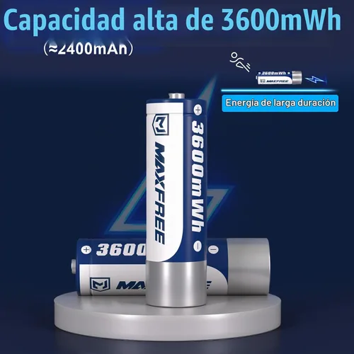 Vista 3 de Maxfree - Paquete de 8 baterías de litio recargables AA con cargador de doble propósito Negro