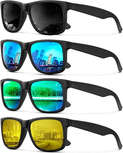 Vista 38 de KALIYADI Sunglasses Men Polarized Sun glasses for Mens Womens Classic Matte Black Frame UV Protection 3pack negro + negro + amarillo + amarillo