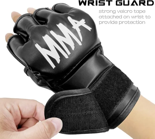 Vista 3 de MMA Gloves for Kids Punching Bag Boxing Sparring Grappling, Half Finger with Thick Padding Long Wrist Wrap
