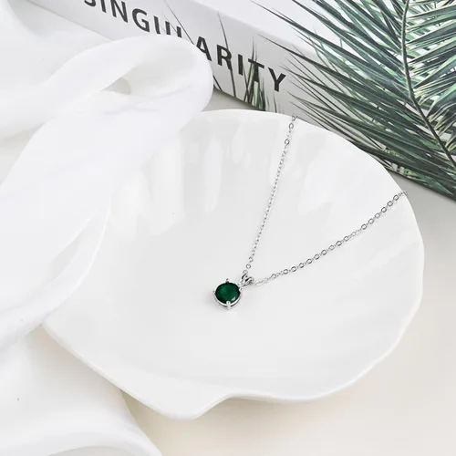 Vista 31 de 8mm Round Cubic Zirconia Sterling Silver Necklace Dainty Necklace Birthstone Jewelry Pendant Necklaces for Women