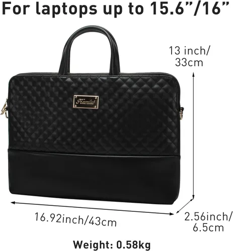 Vista 5 de Bolso para portátil de 15.6 pulgadas para mujer - Bolso para computador con funda para laptop, bandolera delgada para trabajo y viajes, de cuero PU