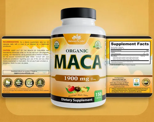Vista 8 de Cápsulas veganas de maca orgánicas negro, rojo, amarillo, 0,003 oz por cápsula, 150 cápsulas, 100 % puro y natural sin OMG, energizante natural