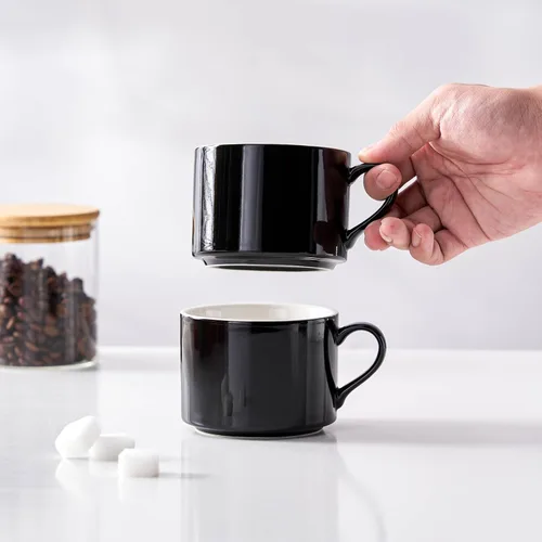 Vista 7 de Juego de 4 tazas de café apilables de 10 onzas con soporte de Negro