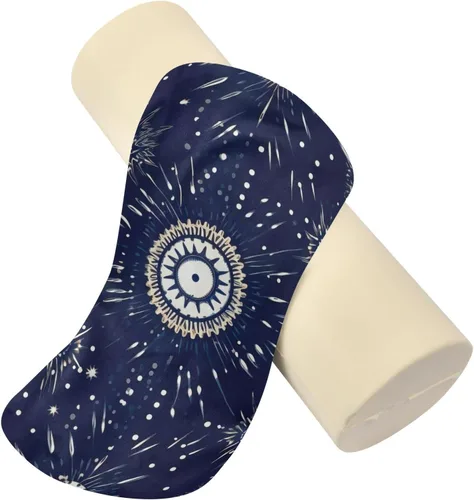 Vista 2 de White Eyes Blue Neck Pillow for Sleeping, Cervical Roll Memory Foam Pillows for Neck Pain Relief, Neck Support Round Pillows with Washable Cover for