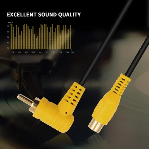 Vista 4 de Duttek Cable de extensión RCA de 90 grados, cable RCA de subwoofer chapado en oro de 24 quilates, cable de audio RCA macho a hembra, compatible