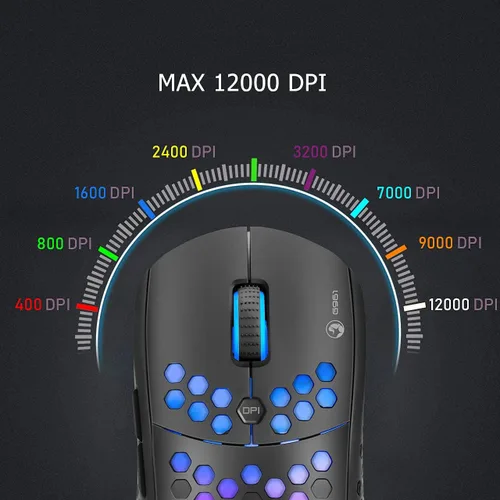 Vista 2 de MARVO G961 Honeycomb Gaming Mouse 6 Programmable Buttons RGB Backlight Macro Customization 12000 DPI Optical Sensor Lightweight Drag-free Soft