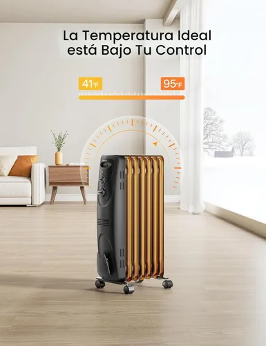 Vista 6 de PELONIS Calentador de radiador para grandes espacios, radiador eléctrico lleno de aceite, dos perillas, 1500 W, calentador de espacio silencioso, 3