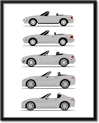 Vista 22 de Custom Car Posters Póster hecho a mano compatible con Mazda Miata (perfil lateral), decoración de la NA, NB, NC, ND, Miata Generations History