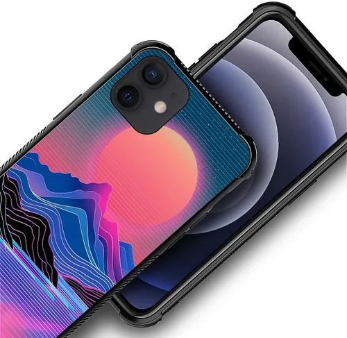 Vista 2 de CARLOCA Funda compatible con iPhone 12 Mini, funda Synthwave Purple Landscape Retro para iPhone 12 Mini, diseño gráfico, a prueba de golpes