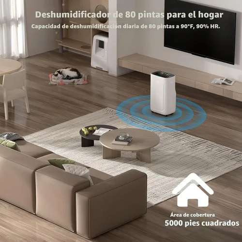Vista 9 de Deshumidificador mejorado 2025 de 5000 pies cuadrados y 80 pintas para sótanos con tanque de agua grande de 6.5 litros, temporizador de 24 horas