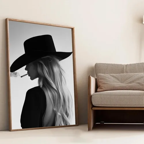 Vista 22 de Lienzo de mujer bohemio con impresiones femeninas, cuadro abstracto de niña, pintura moderna abstracta estética, arte de pared afroamericano