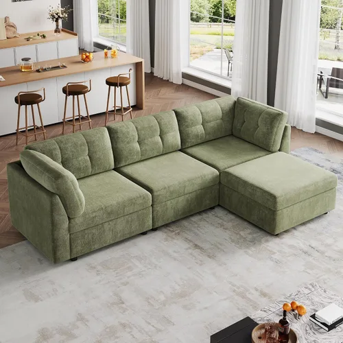 Vista 14 de VANOMi Sectional L-Shaped Sofa for Living Room, Modualr Sofa Couch, Beige