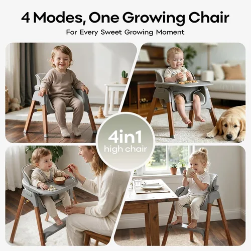 Vista 4 de Fodoss Silla alta convertible para bebé con bandeja desmontable, silla alta plegable para comer con cojín grueso, silla para Comer de Bebe Grows