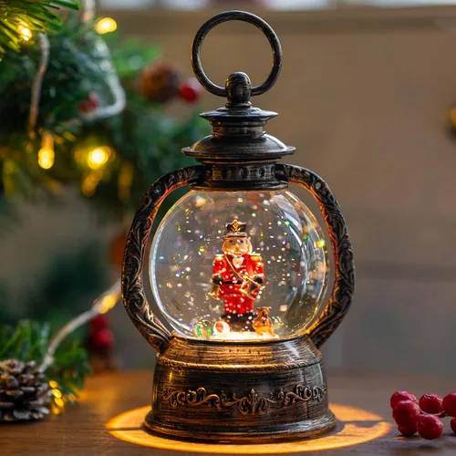 Vista 28 de Globo de nieve de Navidad con agua brillante de muñeco de nieve con música y temporizador, linterna iluminada con pilas para regalos de decoración