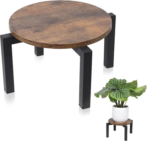Vista 9 de Vigordream Soporte para plantas de interior, taburete de madera de metal resistente resistente para plantas, soporte de maceta baja y corta