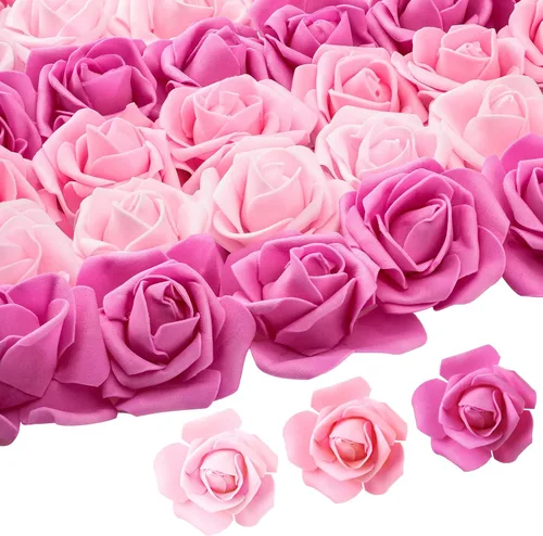 Vista 10 de Geosar - 200 cabezas de rosas de flores artificiales, 2.76 pulgadas, negro, blanco, gris