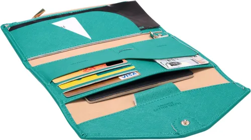 Vista 96 de Zoppen - Billetera de viaje con bloqueo RFID multiusos (Ver.4) Portatarjetas de pasaporte y vacunas, organizador de documentos de tres pliegues