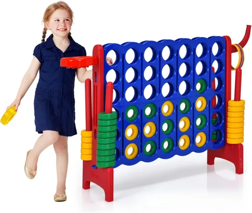 Vista 10 de HONEY JOY Juego gigante gigante de 4 a puntuación, 3 en 1 para interiores y exteriores, juego de patio familiar con aro de baloncesto y lanzamiento