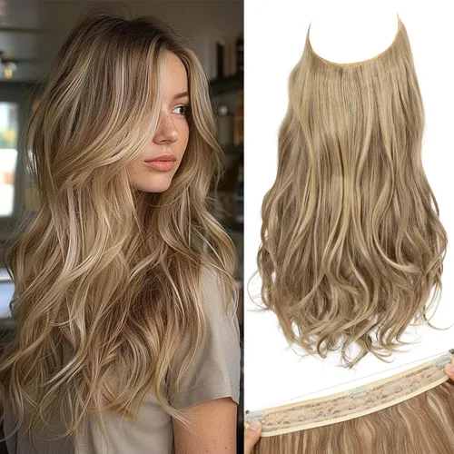 Vista 8 de SARLA Extensiones de cabello con alambre invisible con 3 clips, postizo sintético corto, ondulado, rizado, diadema ajustable transparente