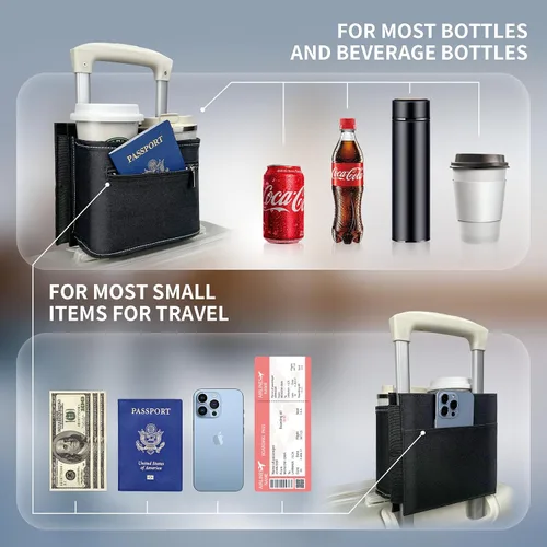 Vista 4 de Portavasos para equipaje de viaje, soporte para taza de equipaje, maleta de mano gratis, para bebidas, café, botellas, aperitivos (Jet)