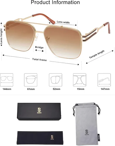 Vista 5 de SOJOS Retro Square Metal Frame Sunglasses for Women Men, Vintage Double Bridge Flat Lens Women Mens Sun Glasses SJ1180