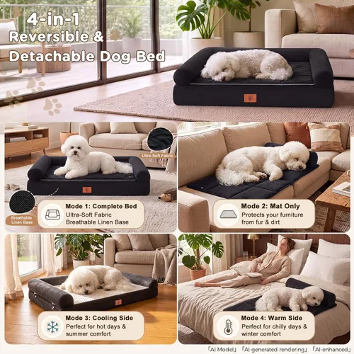 Vista 8 de GTPLAYER Dog Bed, Egg-Crate Foam Pressure Relief with Waterproof Washable Pet Bed 23.6" with 2-in-1 Cooling/Warming Pad, Non-Slip Bottom, Detachable