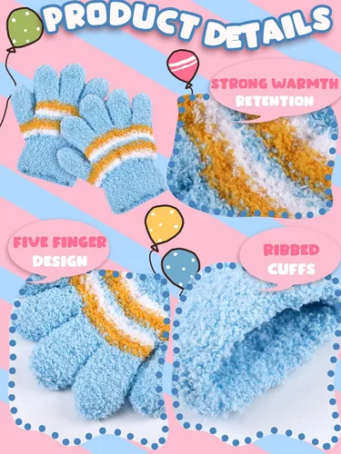 Vista 5 de SATINIOR 5 pares de guantes de dedos completos para niños, guantes de punto cálidos guantes de invierno para niños pequeños y niñas, suministros