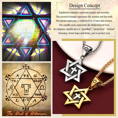 Vista 2 de FaithHeart Magen David - Collar con colgante de estrella de David de acero inoxidable, joyería judía para mujeres y hombres, el sello de Salomón