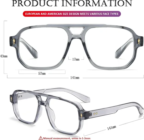Vista 7 de PORADAY Gafas de Bloqueo de Luz Azul para Mujeres y Hombres Estilo Retro Cuadrado de los Años 70 Gafas de Aviador Gafas Rectangulares para gris