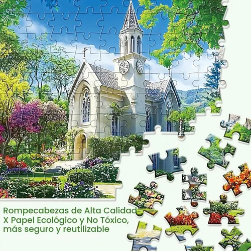 Vista 3 de Rompecabezas de 1000 piezas para adultos, rompecabezas de pequeña capilla, hermoso rompecabezas de jardín de campo de 1000 piezas, divertido