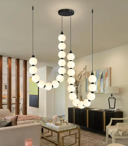 Vista 12 de Candelabros modernos LED regulables, bolas de acrílico, iluminación colgante de techo para sala de estar, comedor, dormitorio, luces colgantes