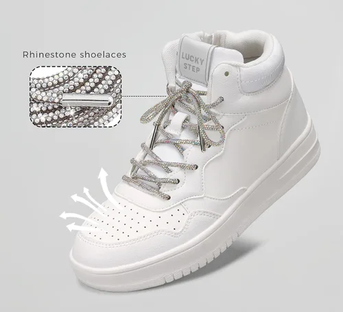 Vista 6 de LUCKY STEP Zapatos deportivos de plataforma alta para mujer, zapatos de tenis con cremallera, botines de piel sintética suave, zapatillas