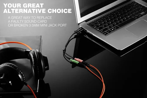 Vista 7 de DuKabel Adaptador AUX TRS USB a conector de 0.138 in para tarjeta de sonido USB integrada con enchufe separado TRS micrófonos de 3 polos