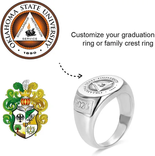Vista 4 de Anillo de sello vintage personalizado de plata de ley 925 con placa de latón con escudo de armas, anillos personalizados grabados con nombre