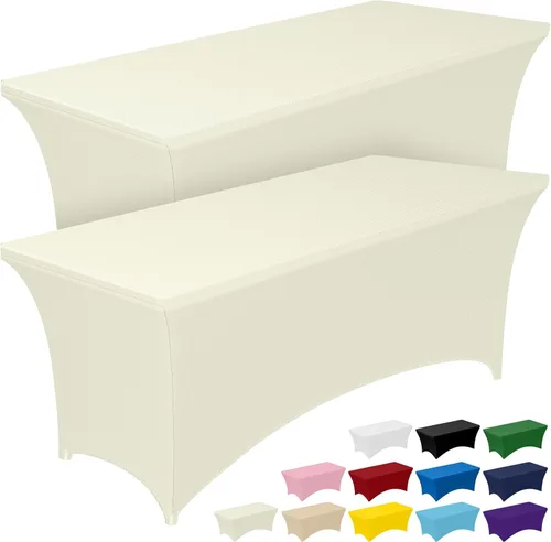 Vista 22 de Pureegg - Juego de 2 manteles de elastano ajustables de 1,2 m para mesas rectangulares, mantel elástico y sin arrugas para mesa de masajes, fiestas