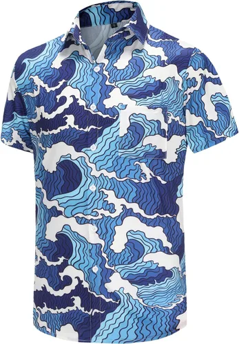 Vista 71 de KYKU - Camisa hawaiana funky para hombre, ropa tropical para vacaciones en Palm Beach