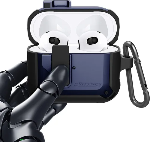 Vista 7 de Nillkin Funda para Airpods 3 con bloqueo magnético seguro, funda protectora para Airpods 3 con llavero de metal, cuerpo completo a prueba de golpes