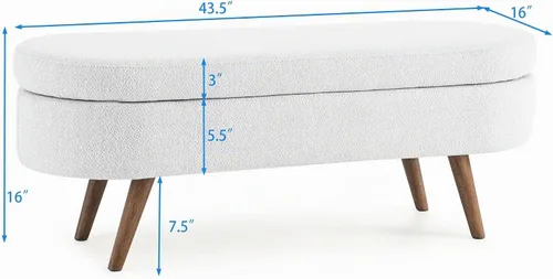 Vista 2 de Banco de almacenamiento ovalado otomano, taburete con patas de madera de goma para sala de estar, entrada y dormitorio (verde)